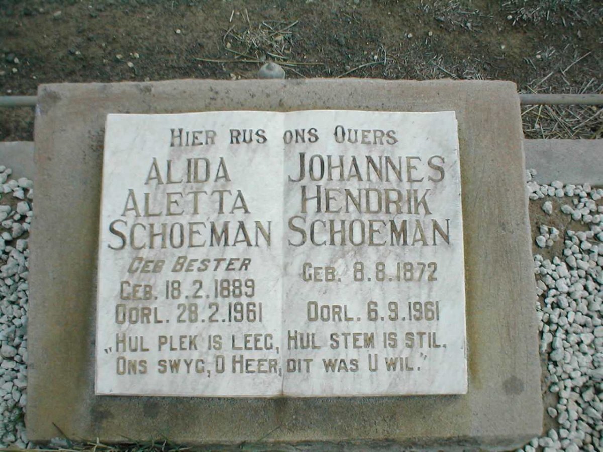 SCHOEMAN Johannes Hendrik 1872-1961 &amp; Alida Aletta BESTER 1889-1961