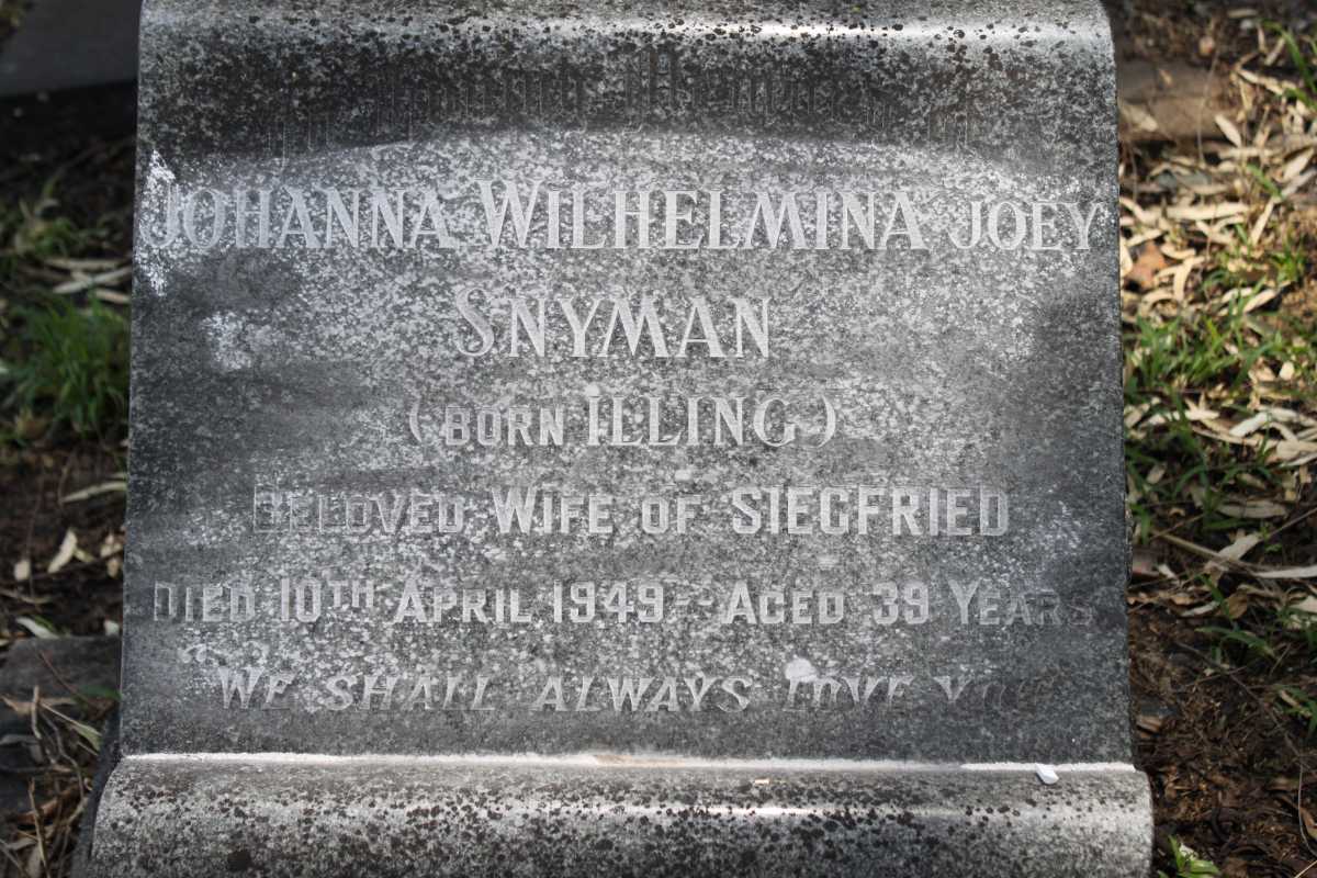 SNYMAN Johanna Wilhelmina nee ILLING -1949