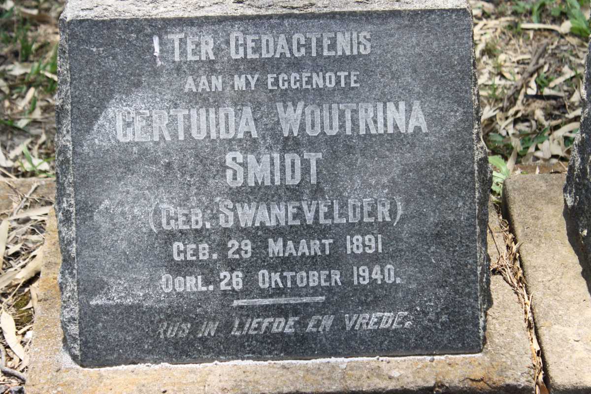 SMIDT Gertuida Woutrina nee SWANEVELDER 1891-1940