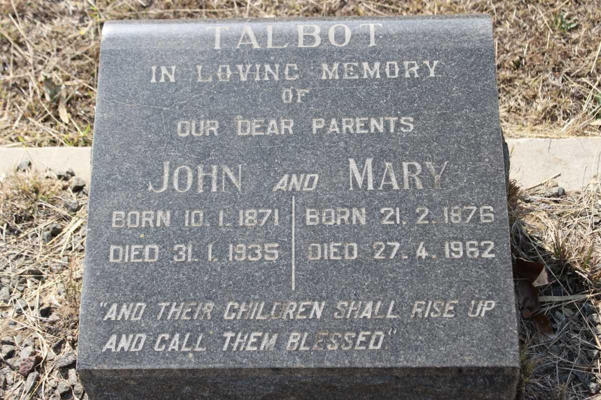 TALBOT John 1871-1935 &amp; Mary 1876-1962