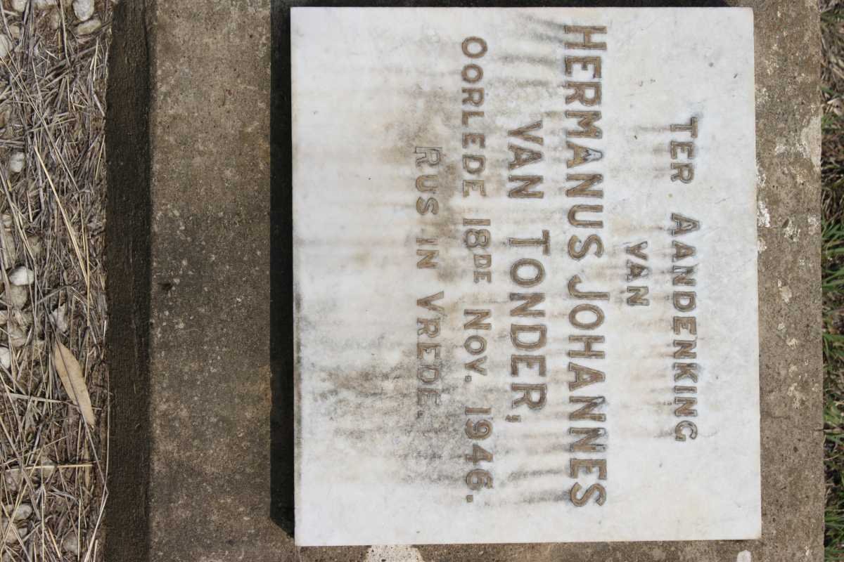 TONDER Hermanus Johannes, van -1946