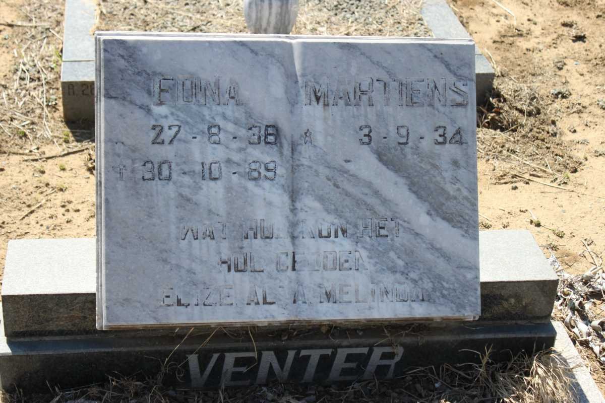VENTER Martiens 1934- &amp; Fiona 1938-1989