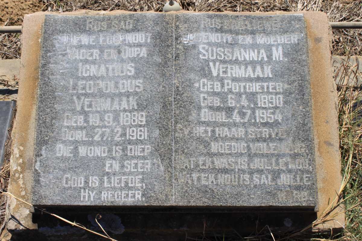 VERMAAK Ignatius Leopolous 1889-1961 &amp; Sussanna M. POTGIETER 1890-1954