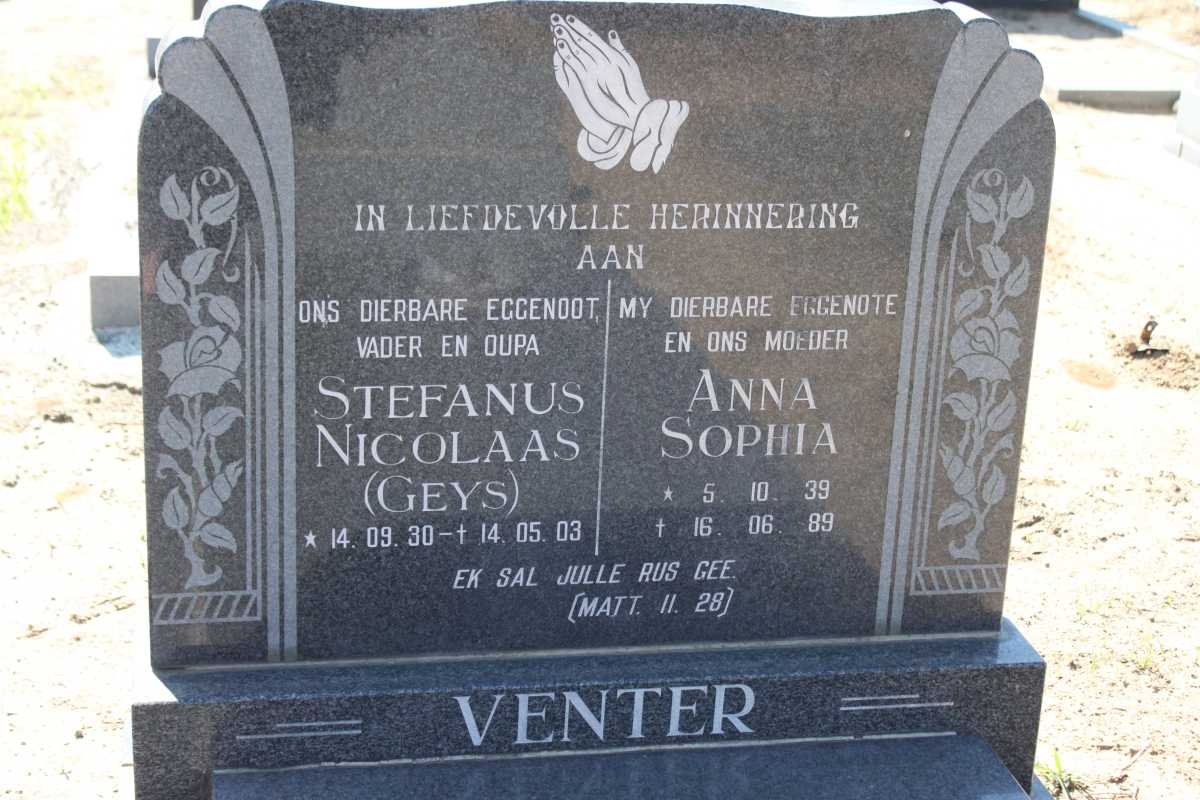 VENTER Stefanus Nicolaas 1930-2003 &amp; Anna Sophia 1939-1989
