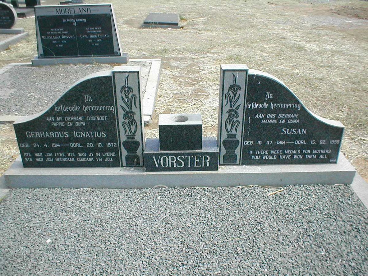 VORSTER Gerhardus Ignatius 1914-1972 &amp; Susan 1918-1996