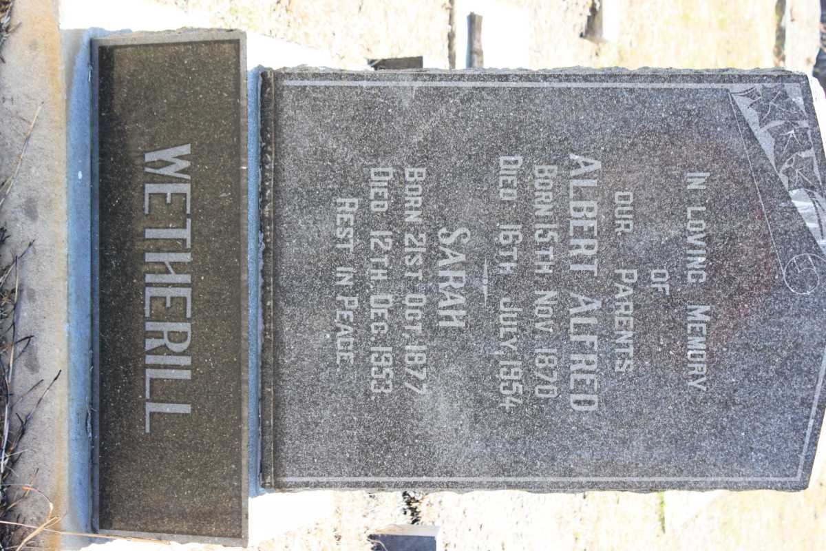 WETHERILL Albert Alfred 1870-1954 &amp; Sarah 1877-1953