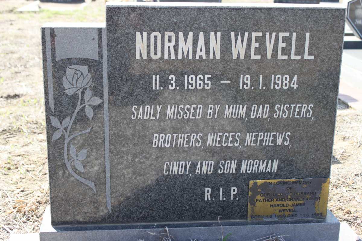 WEVELL Norman 1965-1984 :: WEVELL Harold James 1929-1985