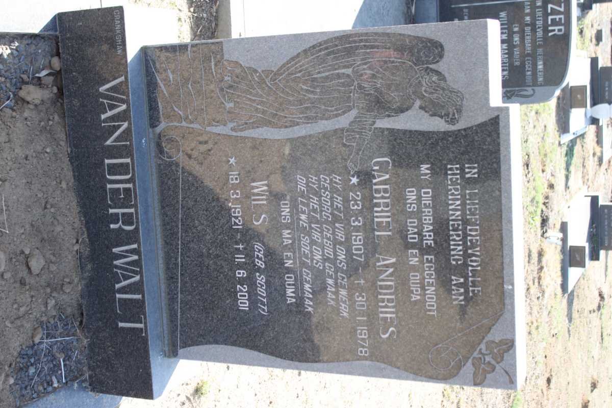 WALT Gabriel Andries, van der 1907-1978 &amp; Wils nee SCOTT 1921-2001