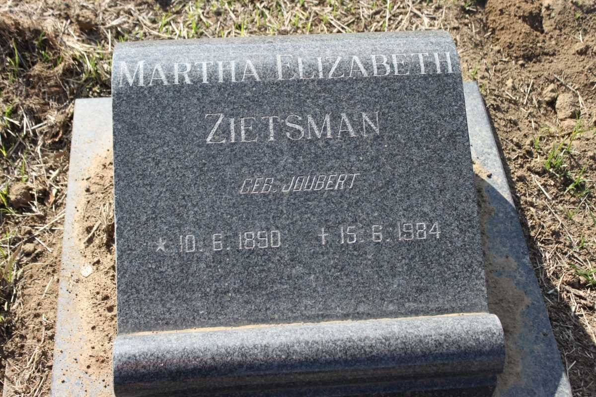 ZIETSMAN Martha Elizabeth nee JOUBERT 1890-1984