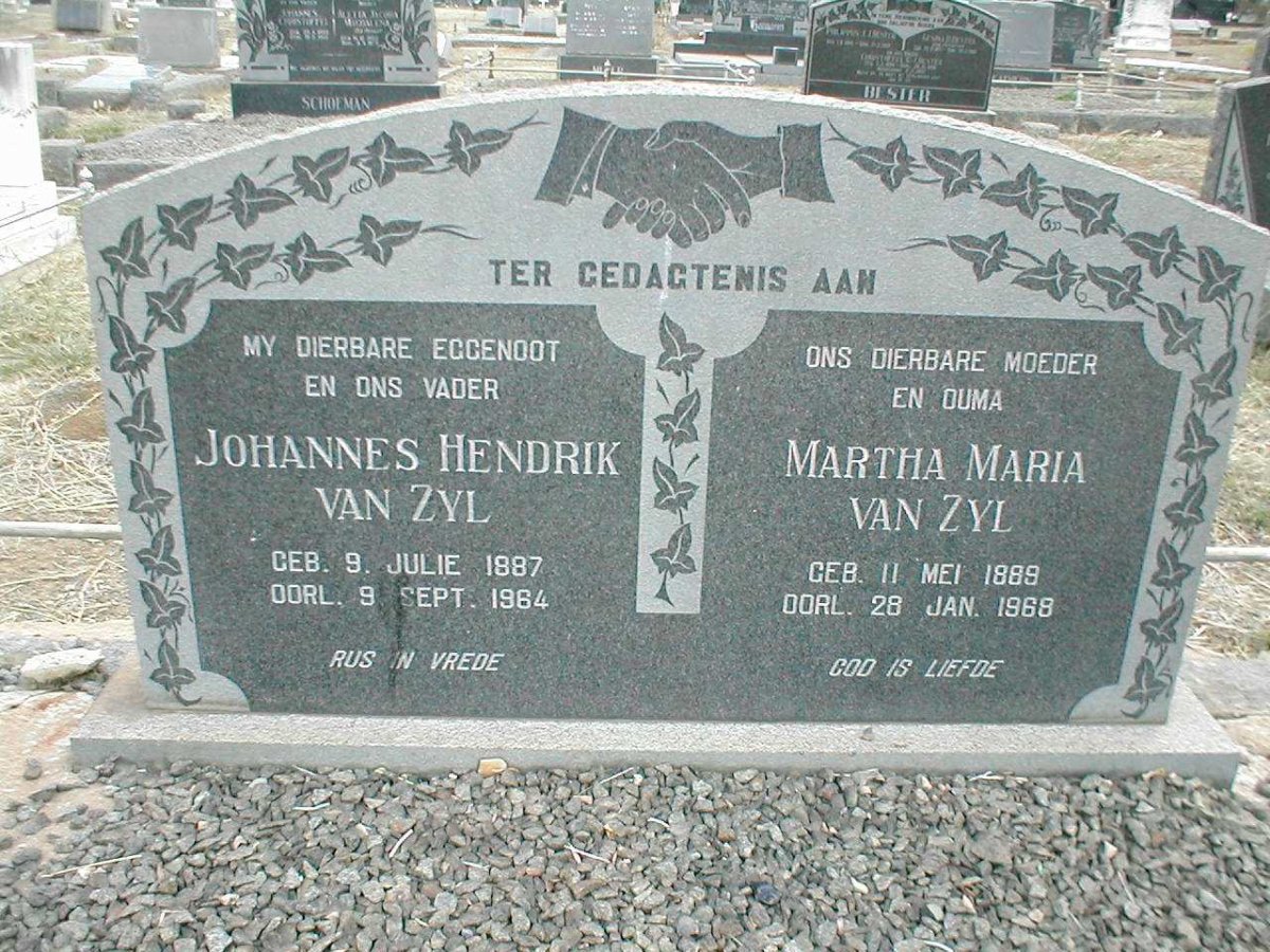 ZYL Johannes Hendrik van, 1887-1964 &amp; Martha Maria 1889-1968