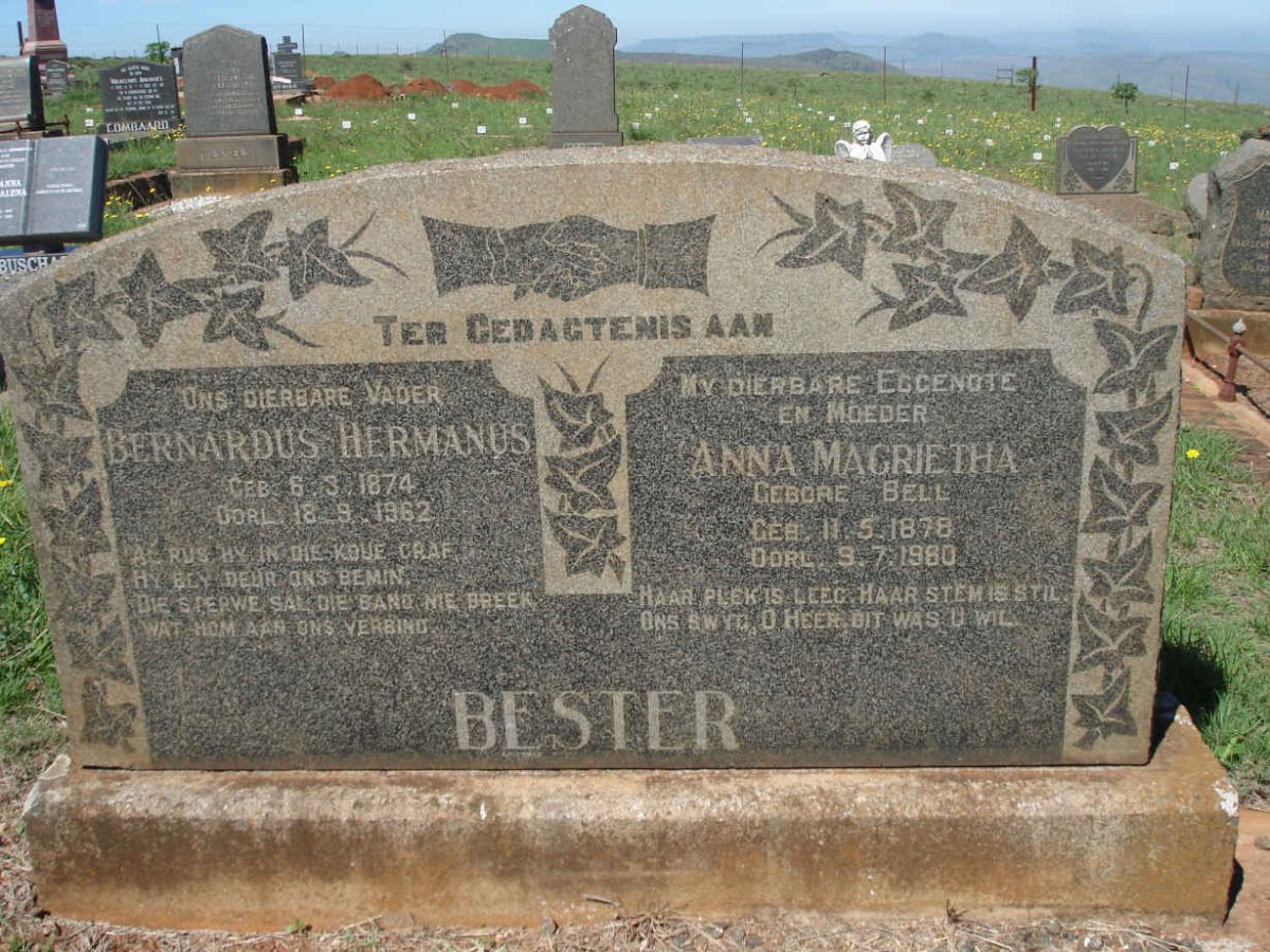 BESTER Bernardus Hermanus 1874-1962 &amp; Anna Magrietha BELL 1878-1960