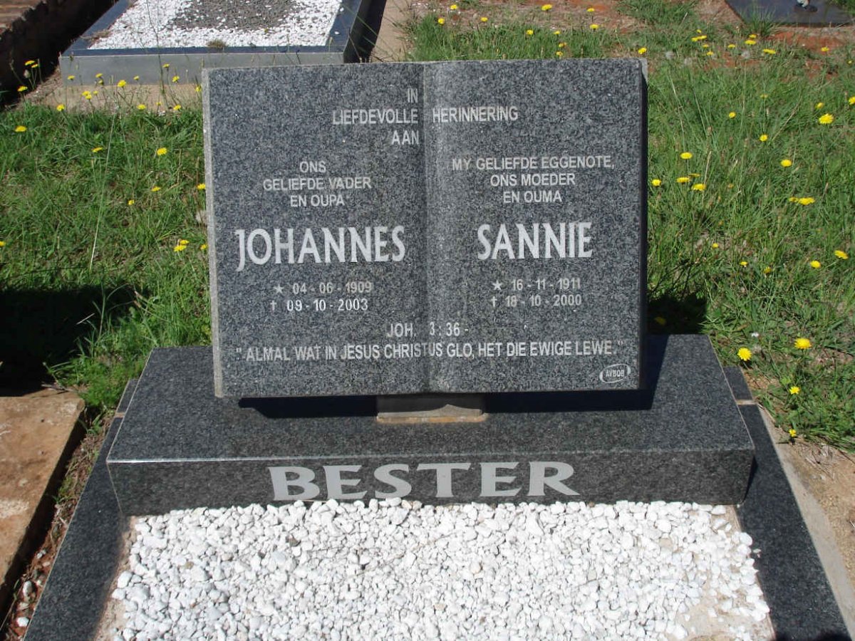 BESTER Johannes 1909-2003 &amp; Sannie 1911-2000