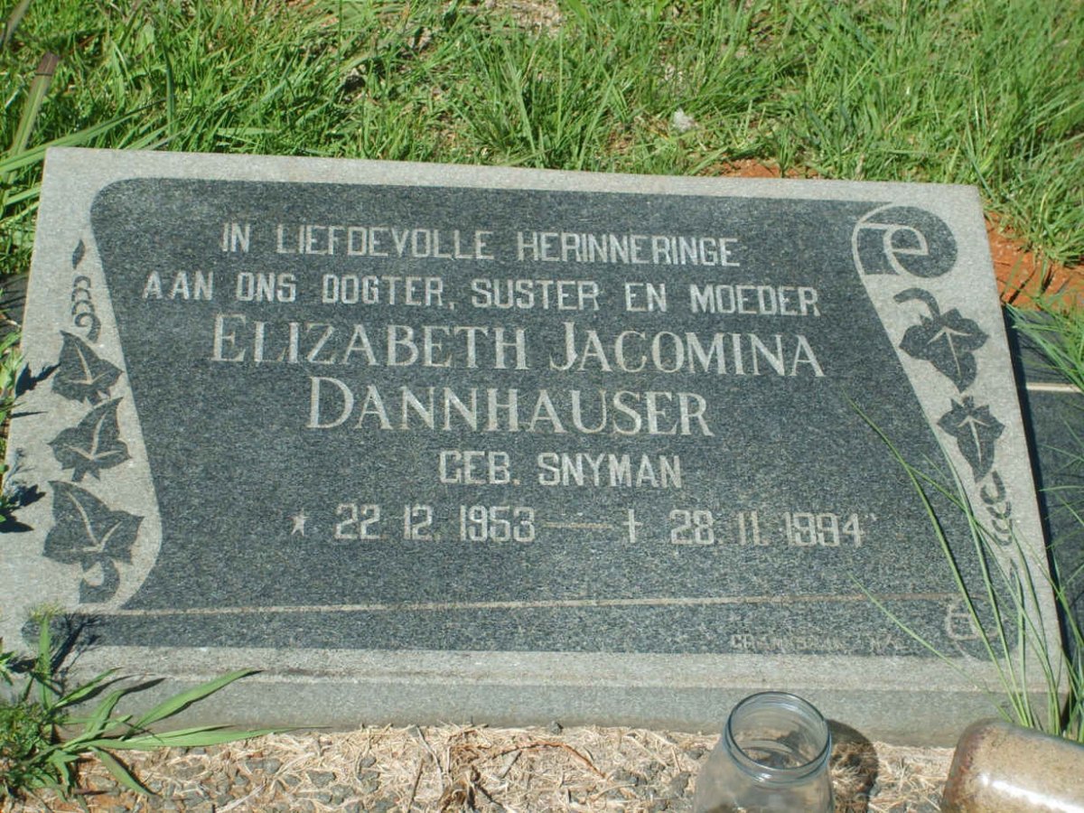 DANNHAUSER Elizabeth Jacomina nee SNYMAN 1953-1994