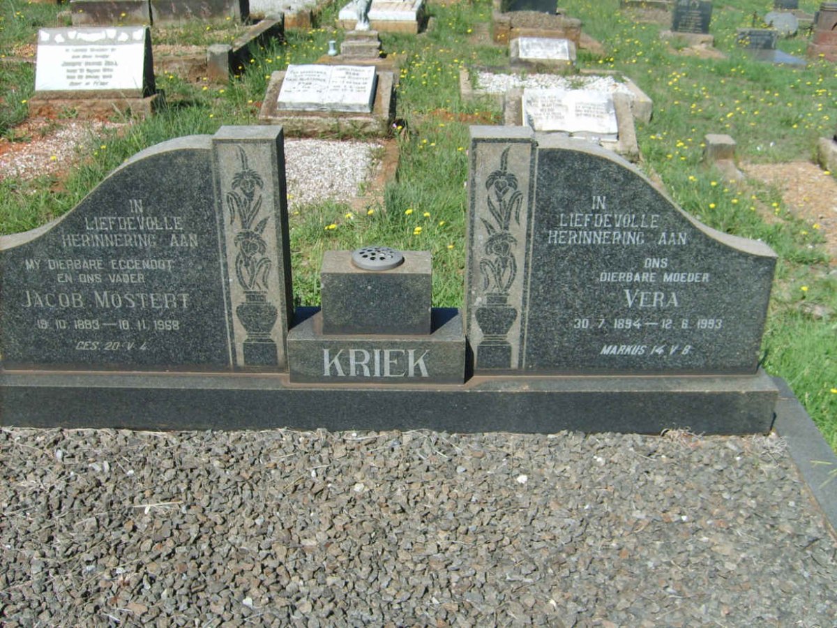 KRIEK Jacob Mostert 1893-1968 &amp; Vera 1894-1993