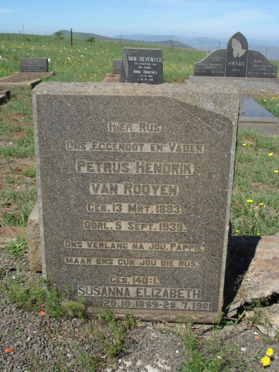 ROOYEN Pieter Hendrik, van 1883-1939 &amp; Susanna Elizabeth 1889-1981