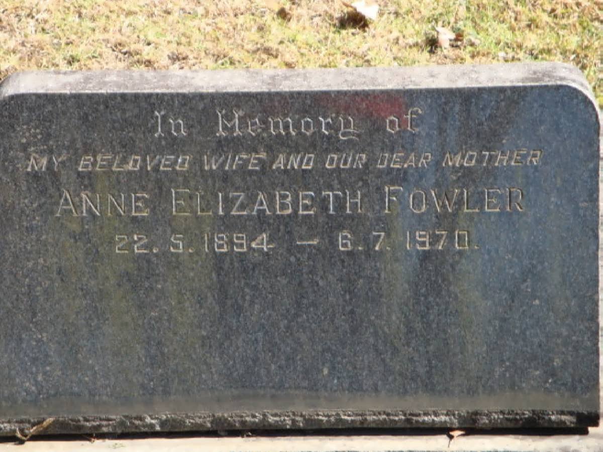 FOWLER Anne Elizabeth 1894-1970
