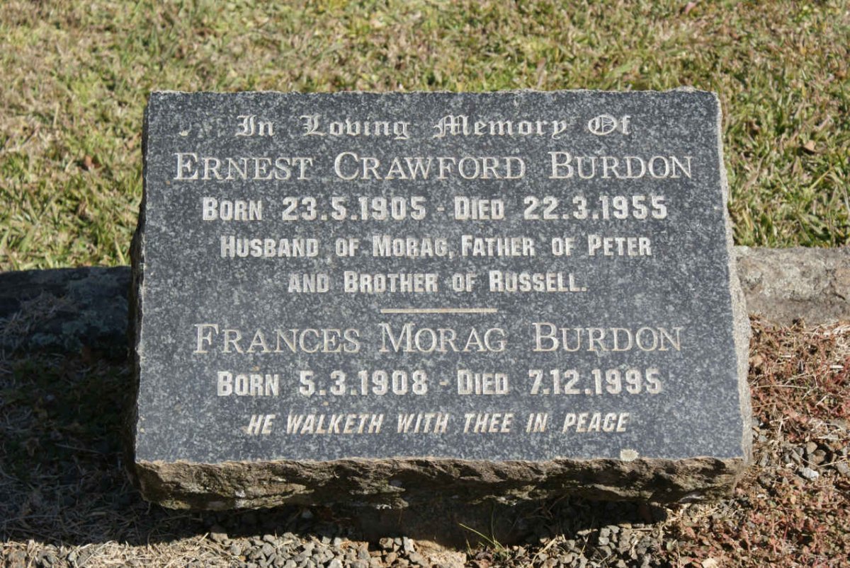 BURDON Ernest Crawford 1905-1955 &amp; Frances Morag 1908-1995