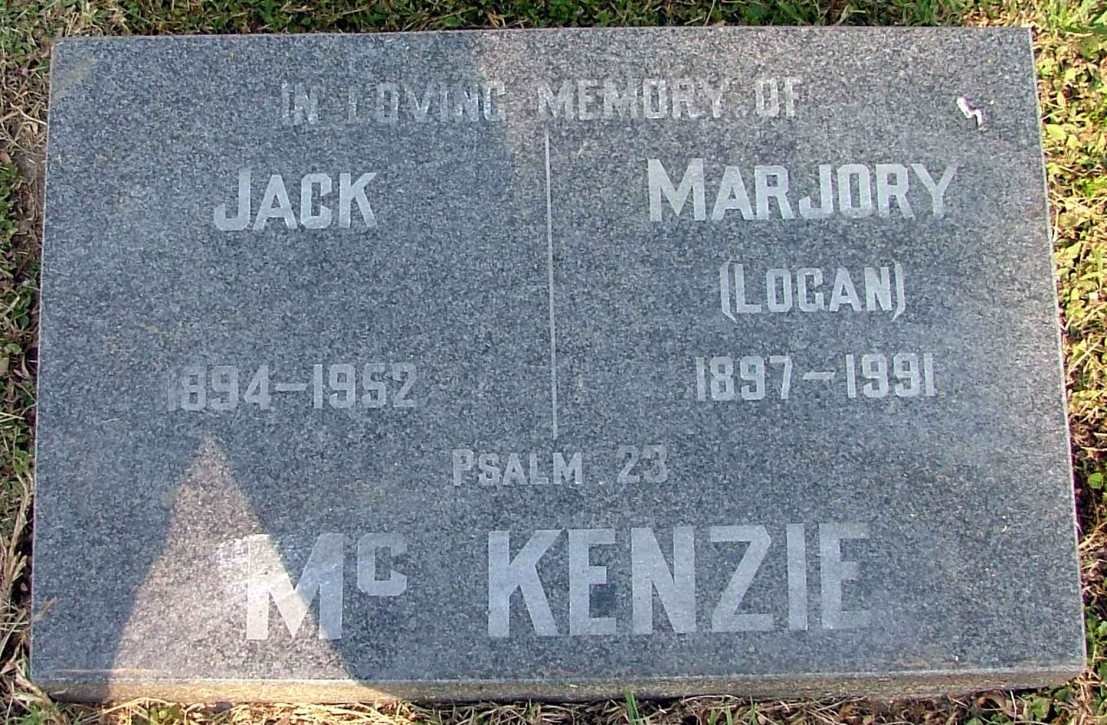 McKENZIE Jack 1894-1952 &amp; Marjory LOGAN 1897-1991