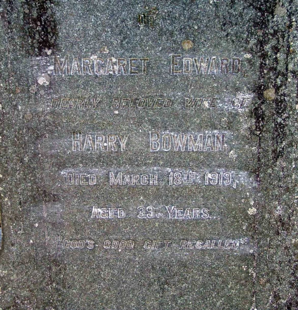 BOWMAN Margaret Edward -1919