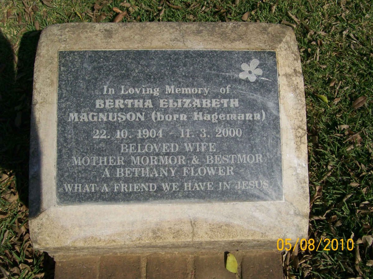 MAGNUSON Bertha Elizabeth nee HAGEMANN 1904-2000