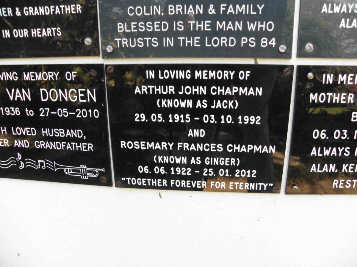 CHAPMAN Arthur John 1915-1992 &amp; Rosemary Frances 1922-2012