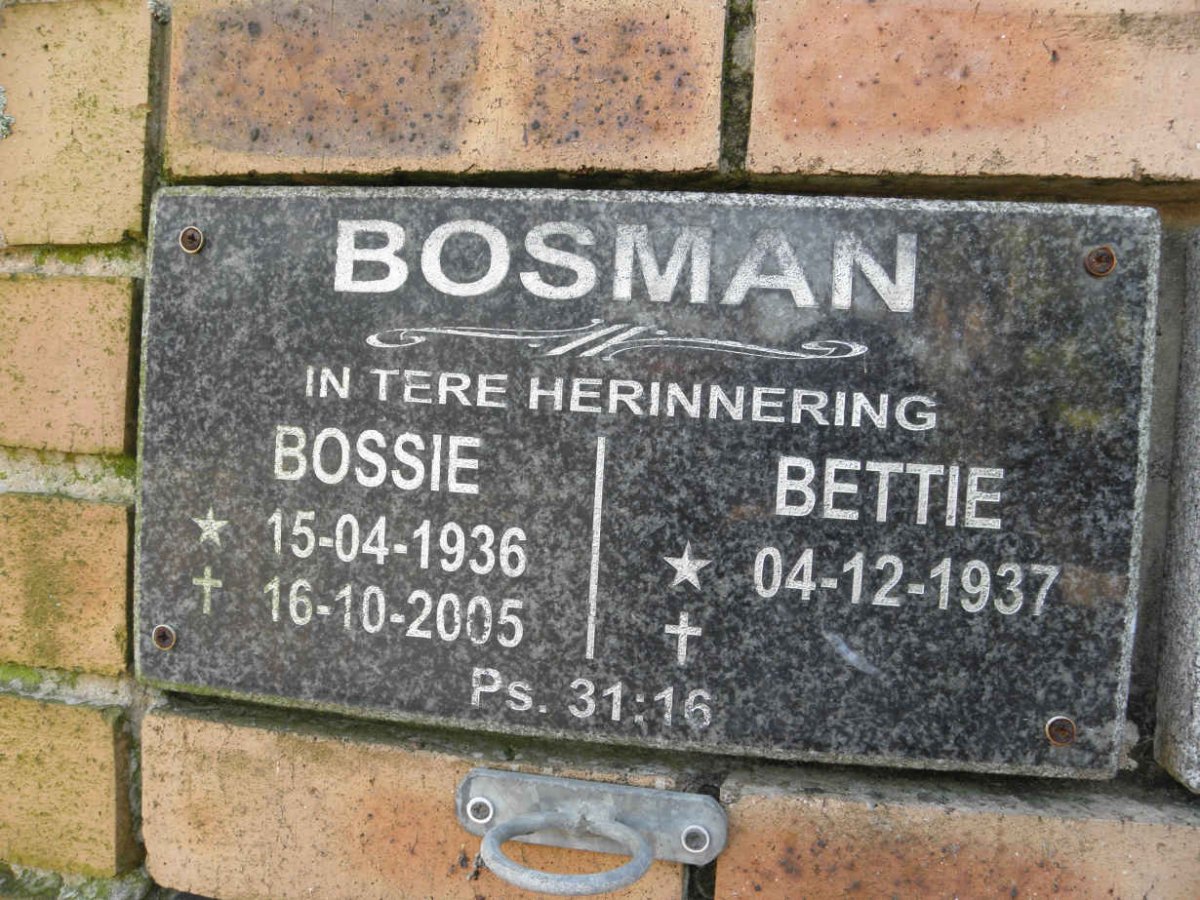 BOSMAN Bossie 1936-2005 &amp; Bettie 1937-