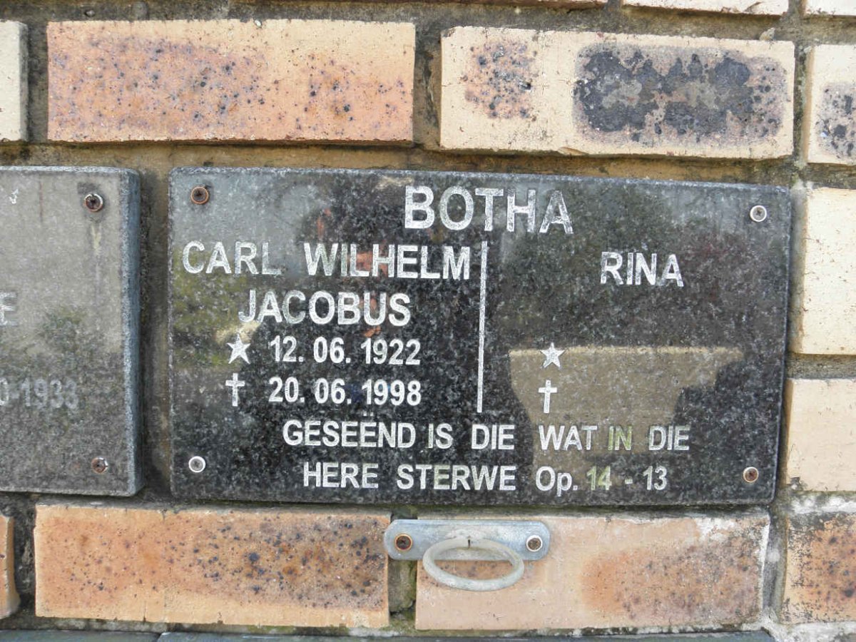 BOTHA Carl Wilhelm Jacobus 1922-1998 &amp; Rina