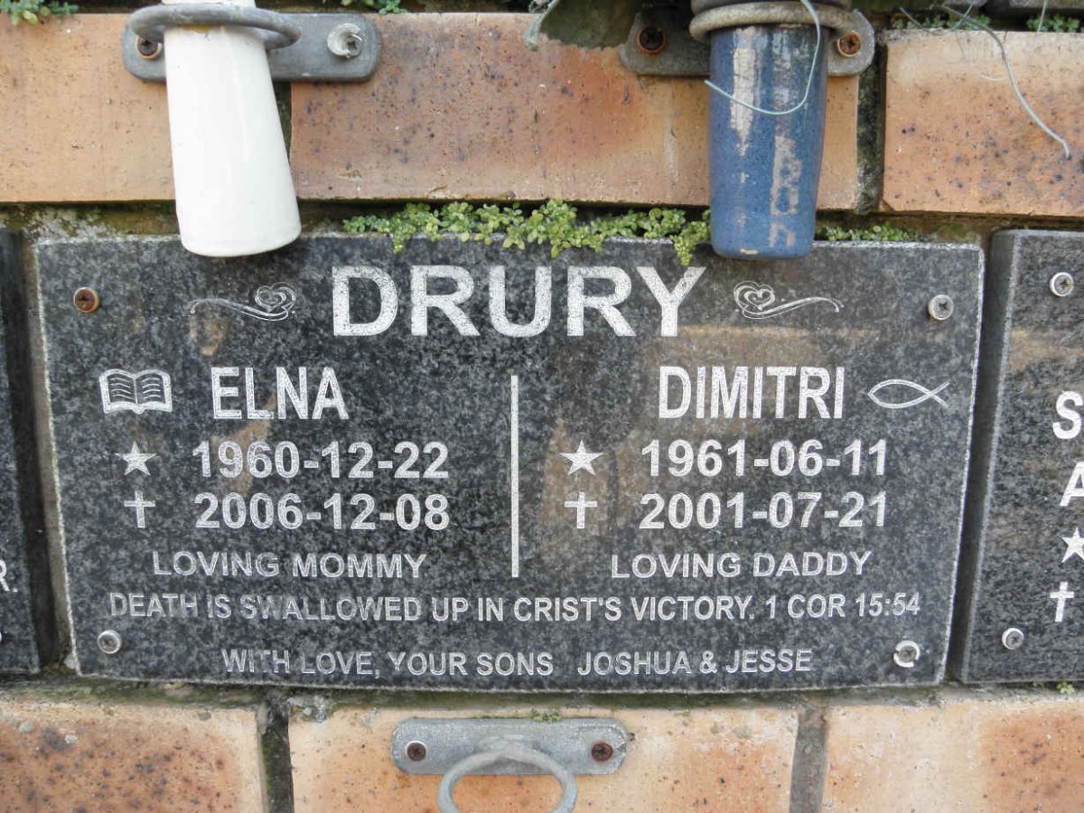 DRURY Dimitri 1961-2001 &amp; Elna 1960-2006