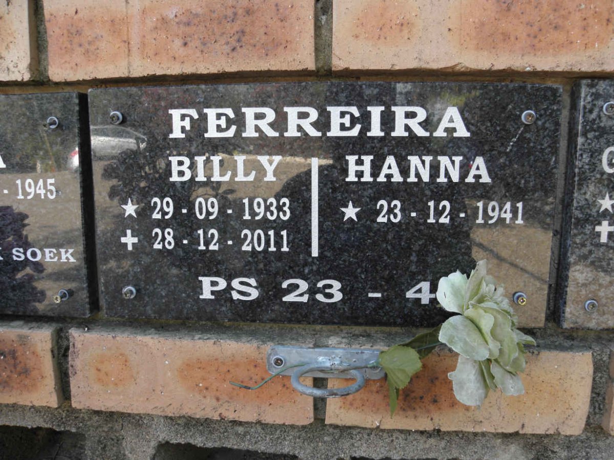FERREIRA Billy 1933-2011 &amp; Hanna 1941-