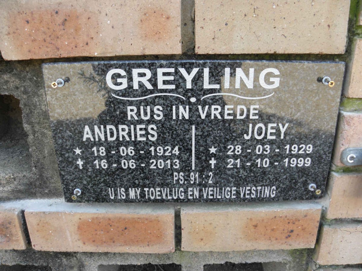 GREYLING Andries 1924-2013 &amp; Joey 1929-1999