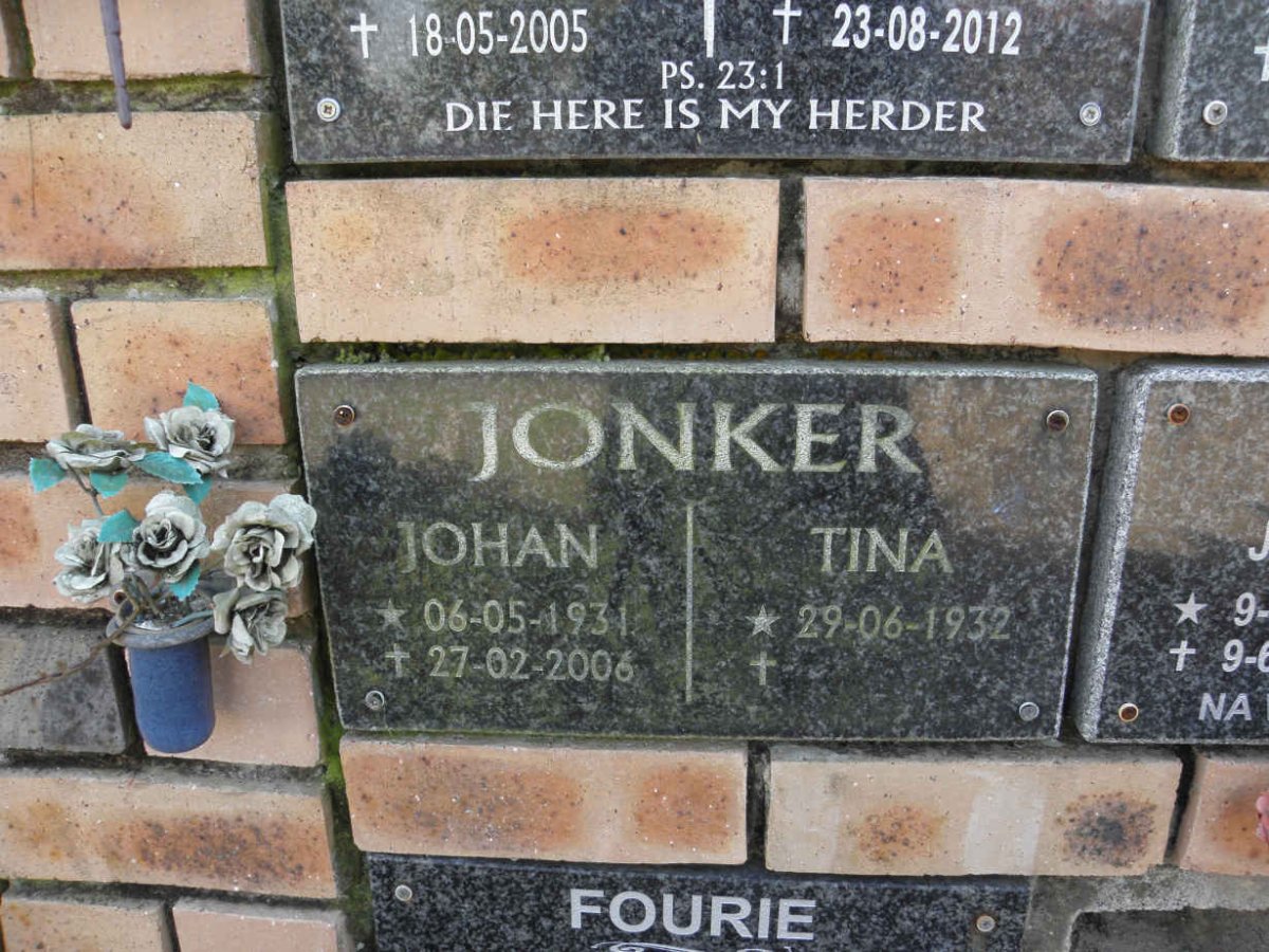 JONKER Johan 1931-2006 &amp; Tina 1932-