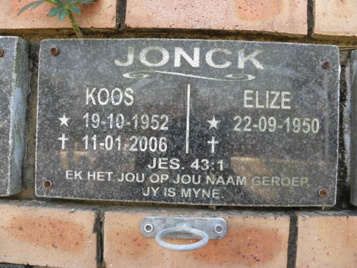 JONCK Koos 1952-2006 &amp; Elize 1950-