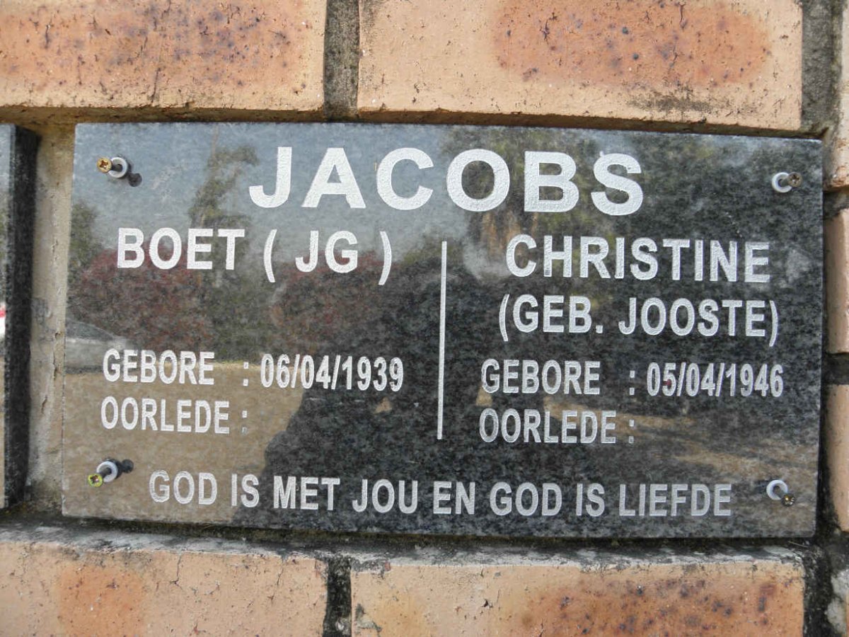 JACOBS J.G. 1939 &amp; Christine nee JOOSTE 1946-
