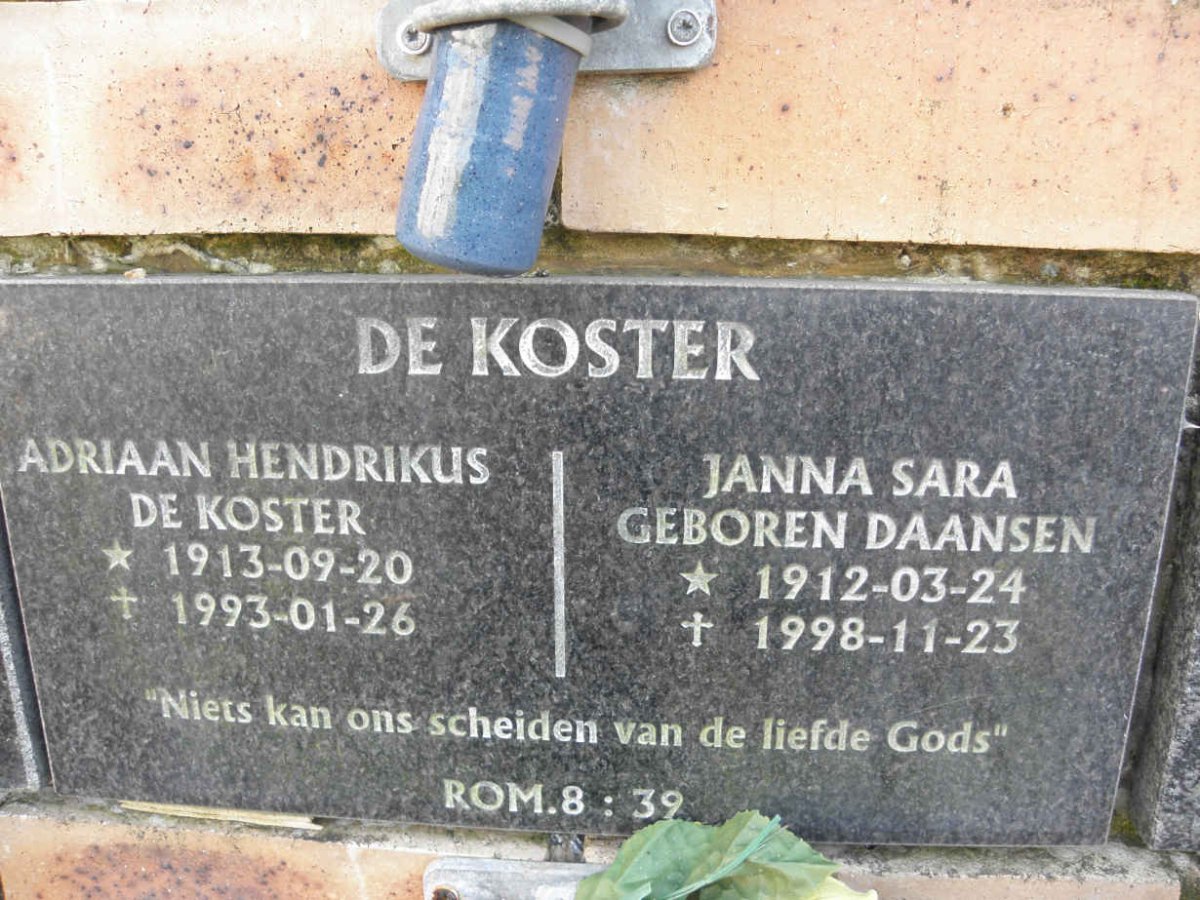 KOSTER Adriaan Hendrikus, de 1913-1993 &amp; Janna Sara DAANSEN 1912-1998