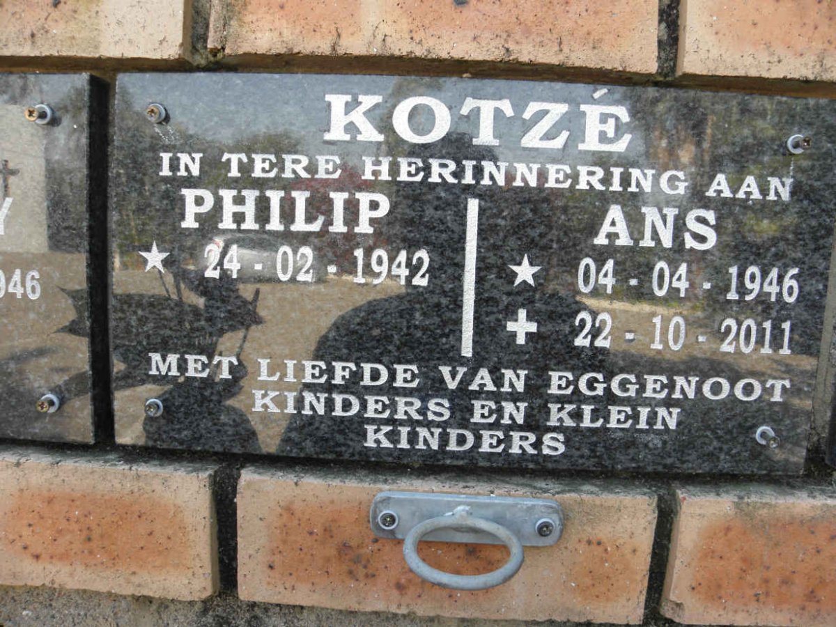 KOTZE Philip 1942- &amp; Ans 1946- 2011