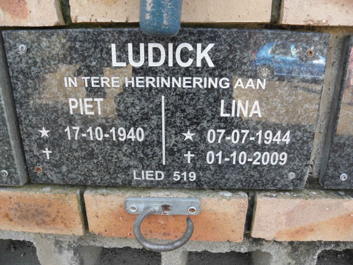 LUDICK Piet 1940- &amp; Lina 1944-2009