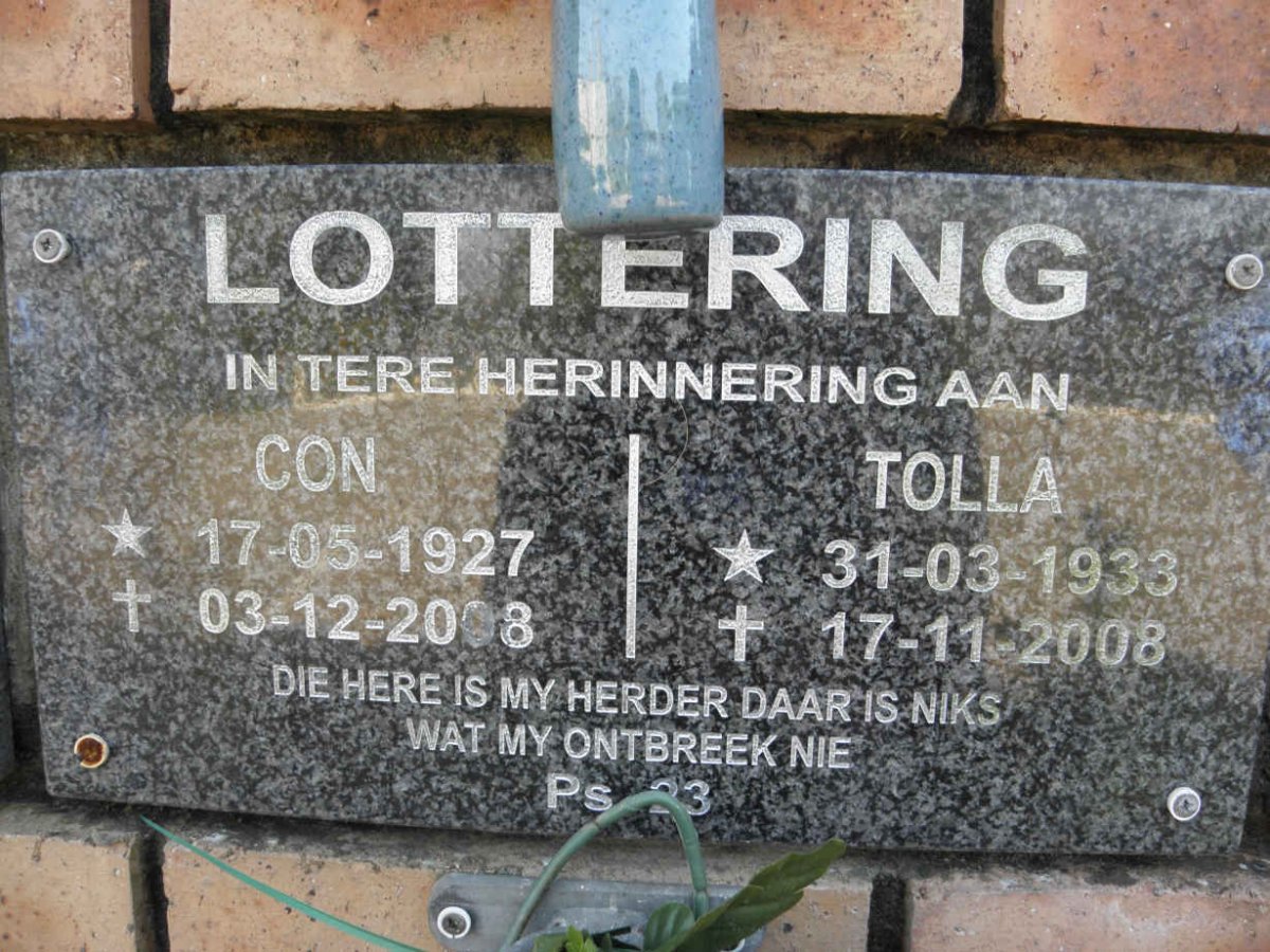 LOTTERING Con 1927-2008 &amp; Tolla 1933-2008
