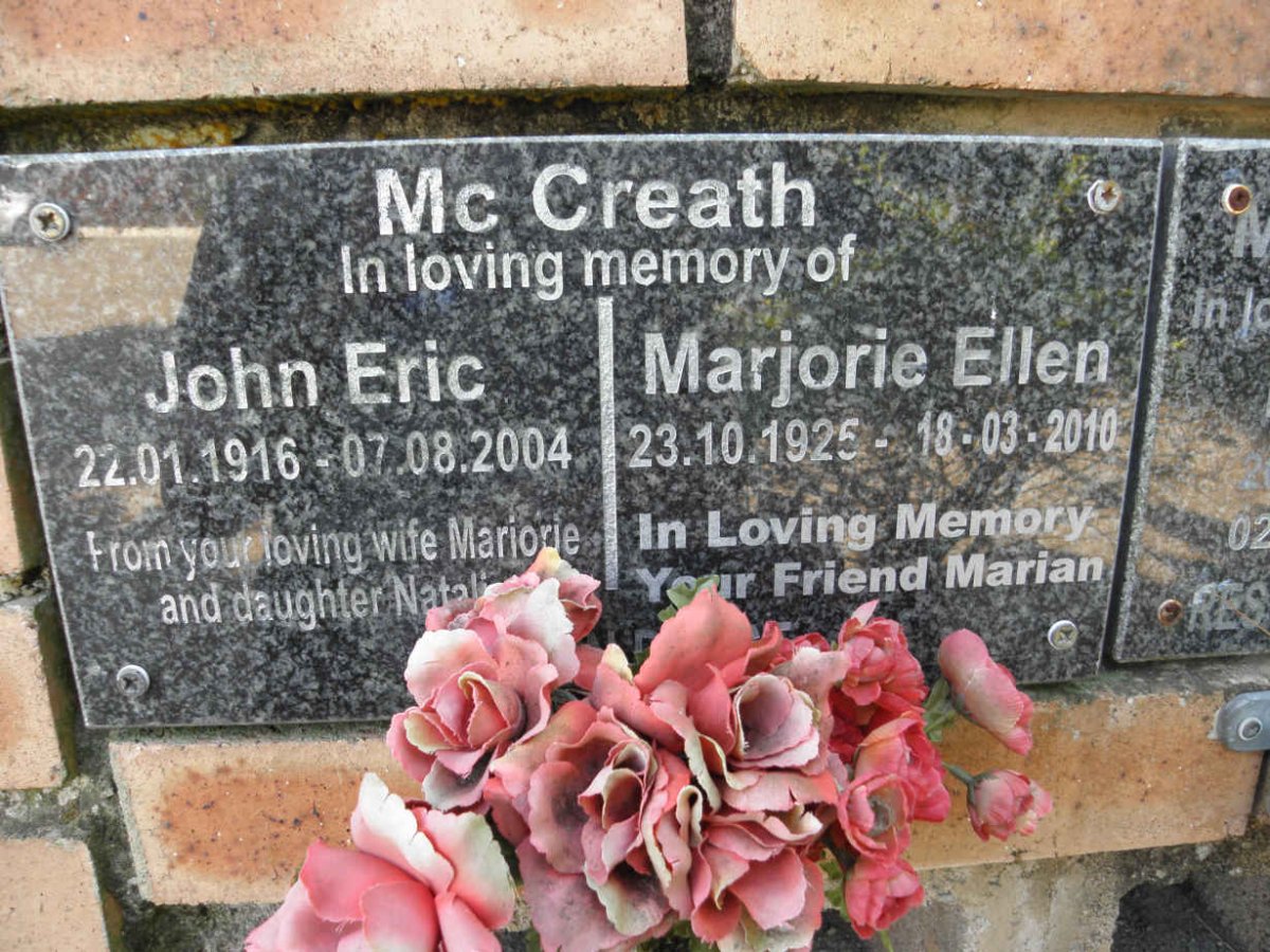 McCREATH John Eric 1916-2004 &amp; Marjorie Allen 1925-2010