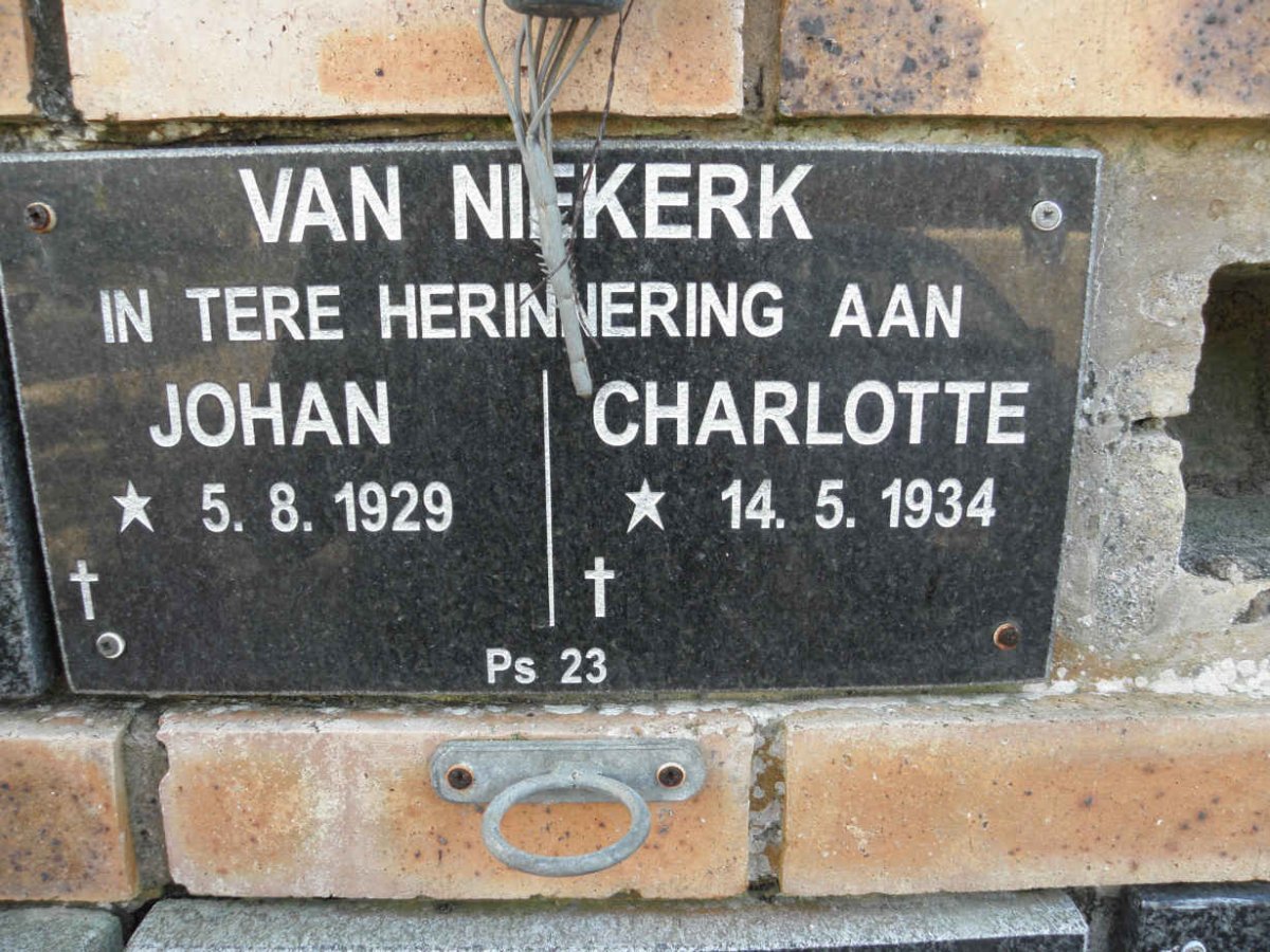 NIEKERK Johan, van 1929- &amp; Charlotte 1934-