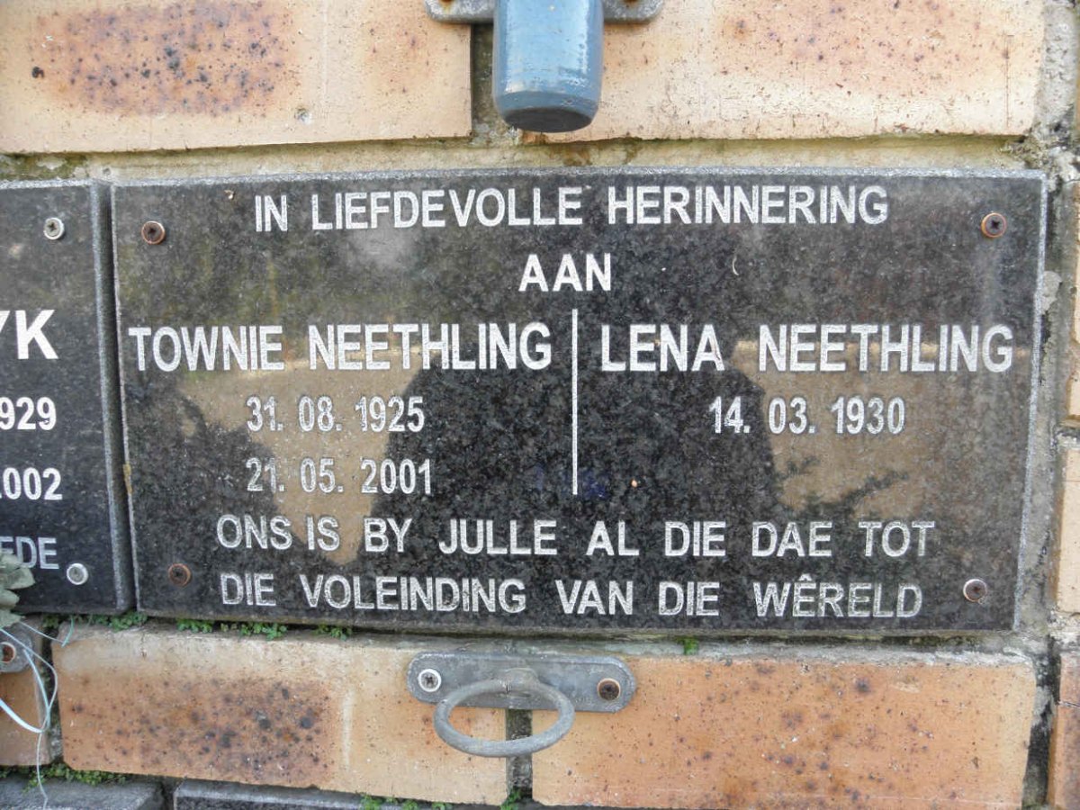 NEETHLING Townie 1925-2001 &amp; Lena 1930-