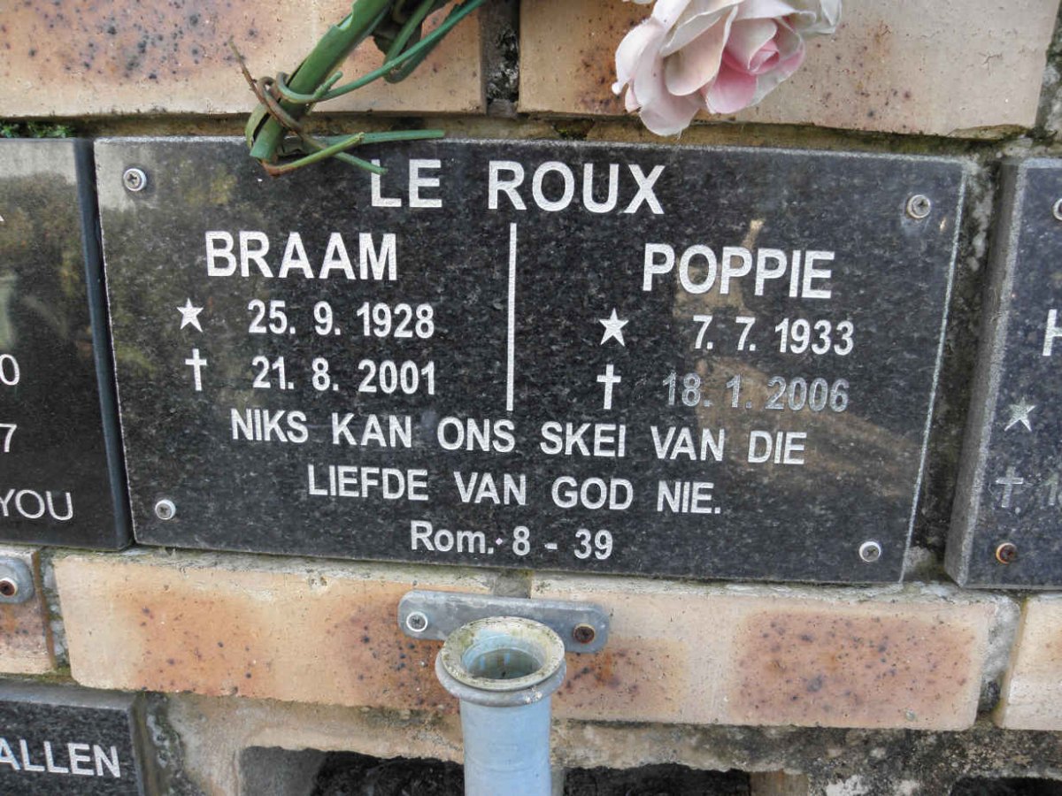 ROUX Braam, le 1928-2001 &amp; Poppie 1933-2006
