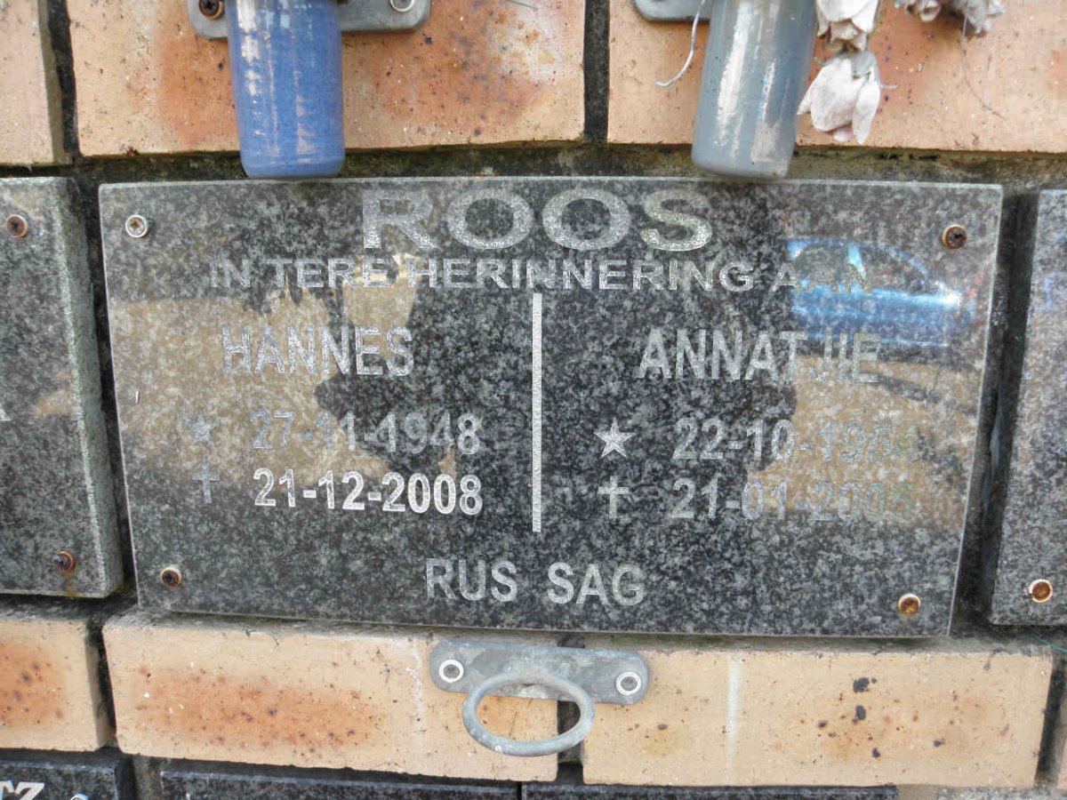 ROOS Hannes 1948-2008 &amp; Annathe 1958-2005