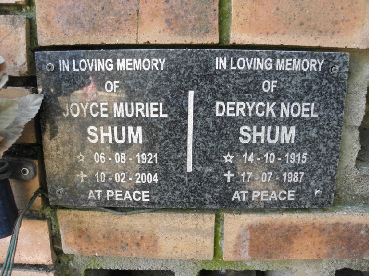SHUM Deryck Noel 1915-1987 &amp; Joyce Muriel 1921-2004