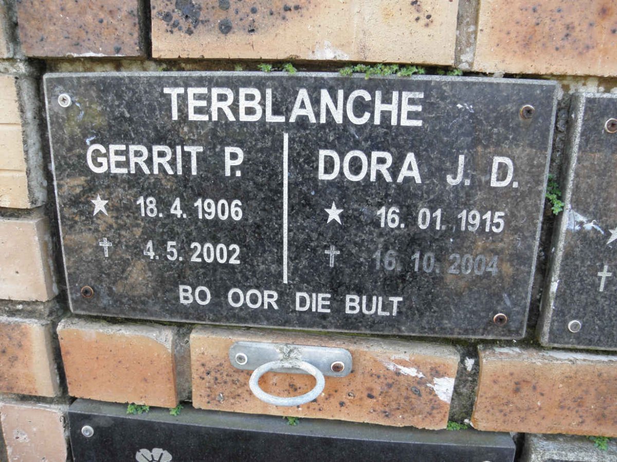 TERBLANCHE Gerrit P. 1906-2002 &amp; Dora J.D. 1915-2004