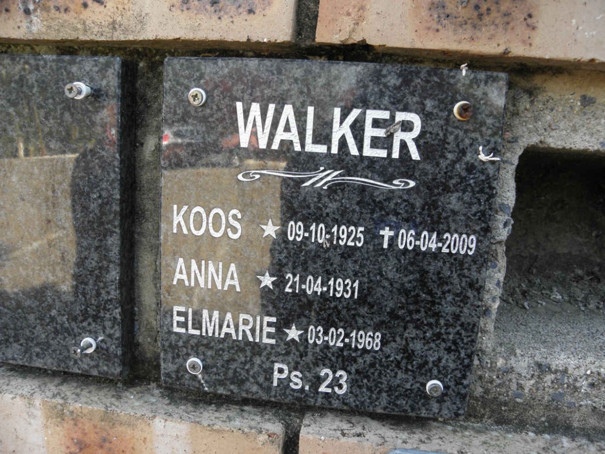WALKER Koos 1925-2009 &amp; Anna 1931- :: WALKER Elmarie 1968-