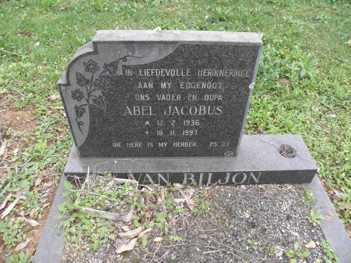 BILJON Abel Jacobus, van 1936-1997