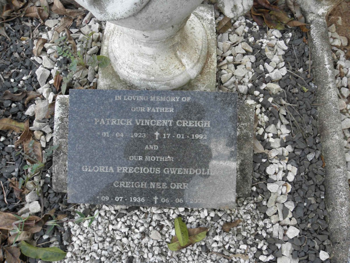 CREIGH Patrick Vincent 1923-1992 &amp; Gloria Precious Gwendoline ORR 1936-2003