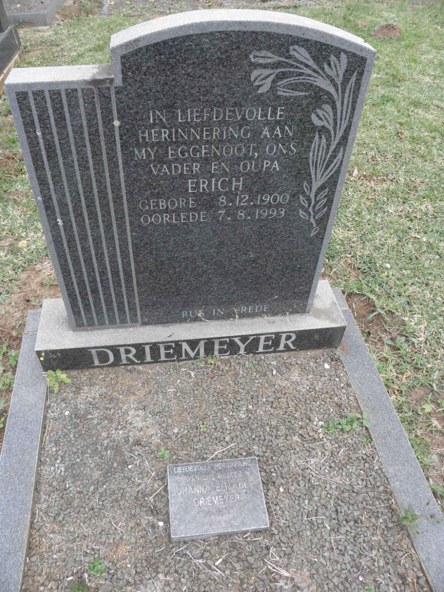 DRIEMEYER Erich 1900-1993 &amp; Johanna Elizabeth 1907-2000