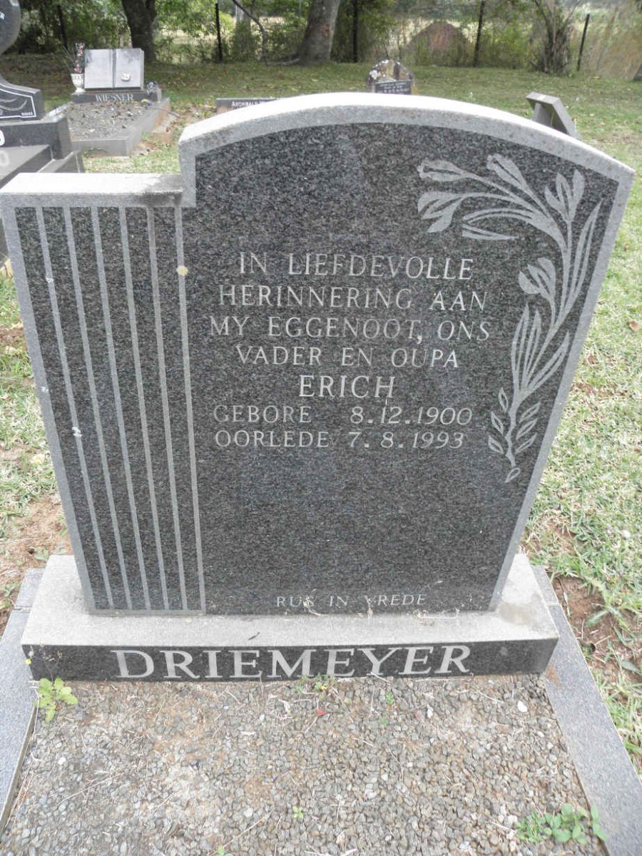 DRIEMEYER Erich 1900-1993 &amp; Johanna Elizabeth 1907-2000