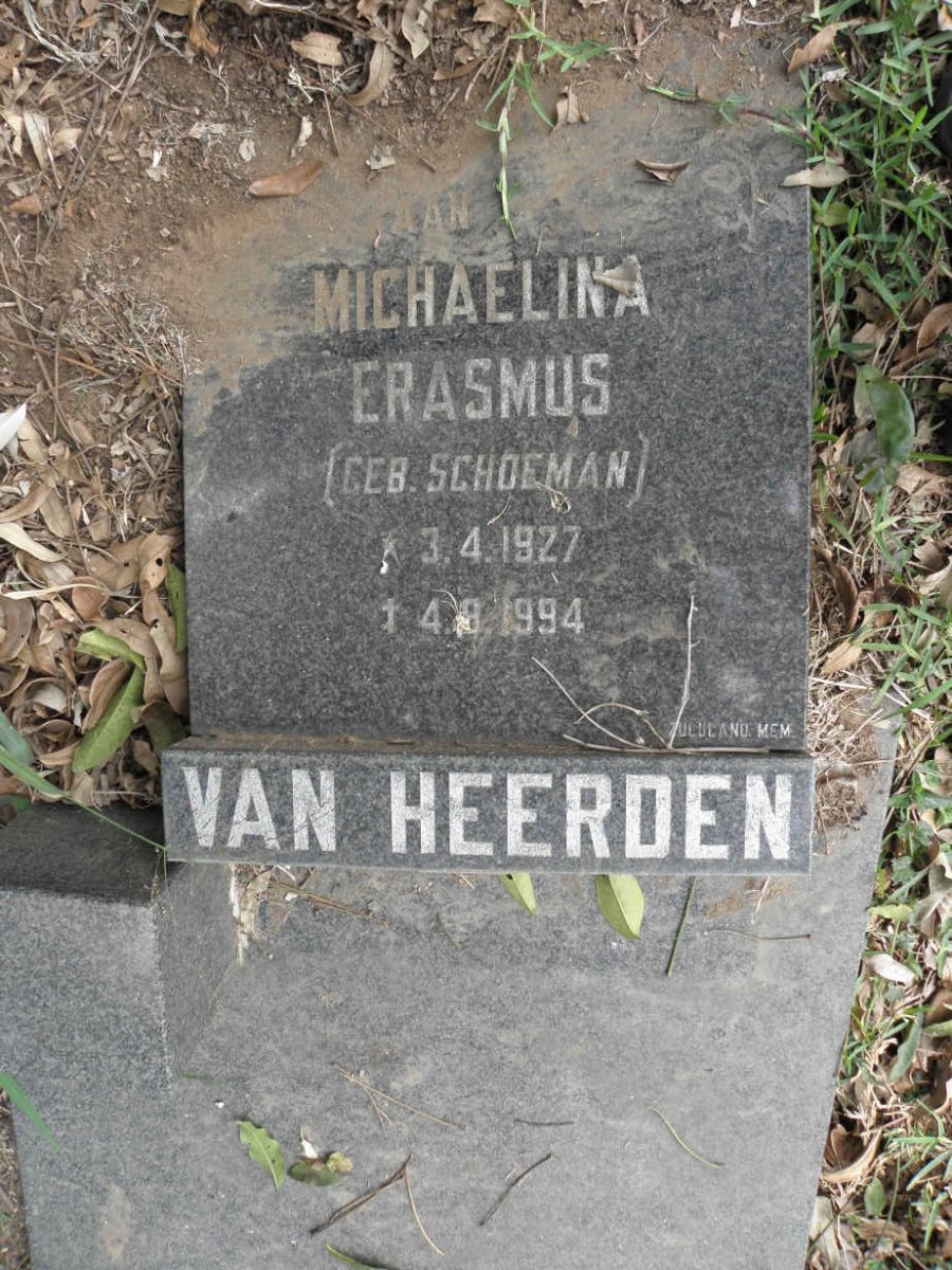 ERASMUS Michaelina nee SCHOEMAN 1927-1994